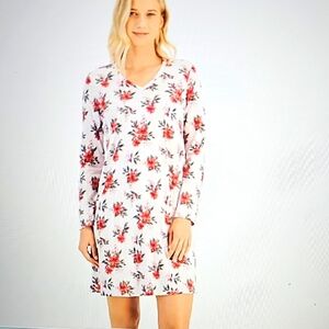 NWT Charter Club long sleeved V Neck Sleepshirt XLARGE Pink/Floral